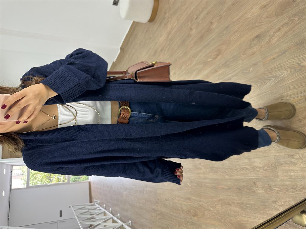 Şal Yaka Uzun Triko Hırka-Lacivert