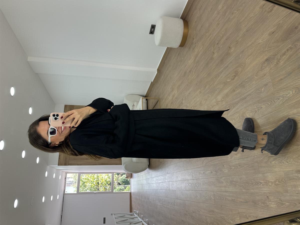 Şal Yaka Uzun Triko Hırka-Siyah