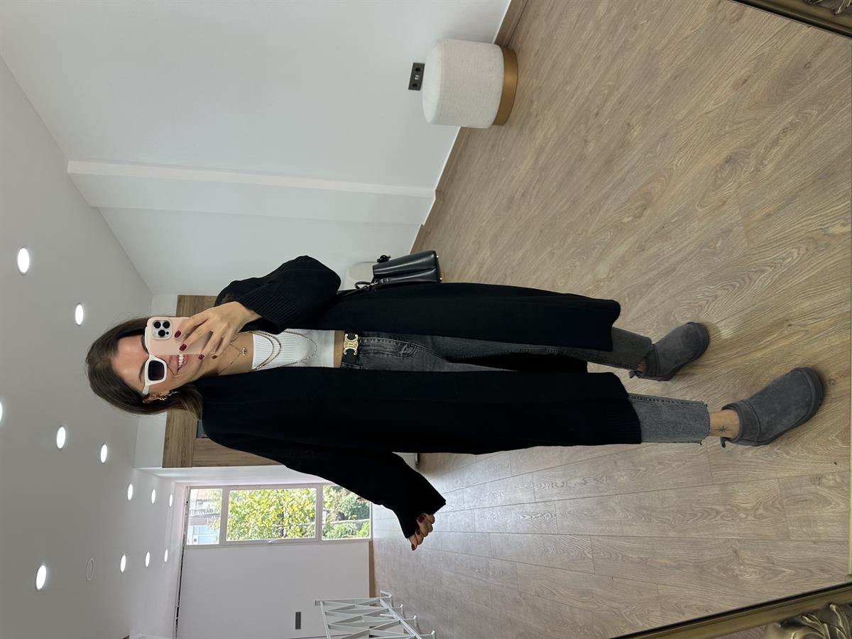 Şal Yaka Uzun Triko Hırka-Siyah