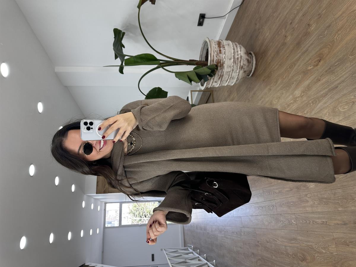 Şallı Triko Elbise - Vizon