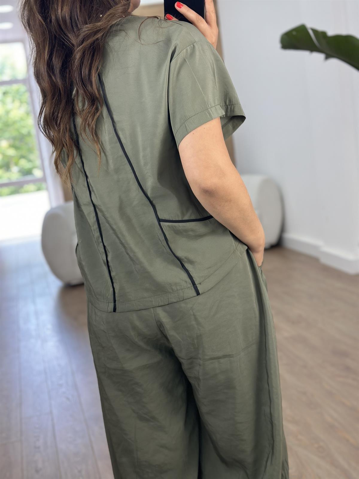 Şalvar Pantolonlu Biyeli Takım-Haki