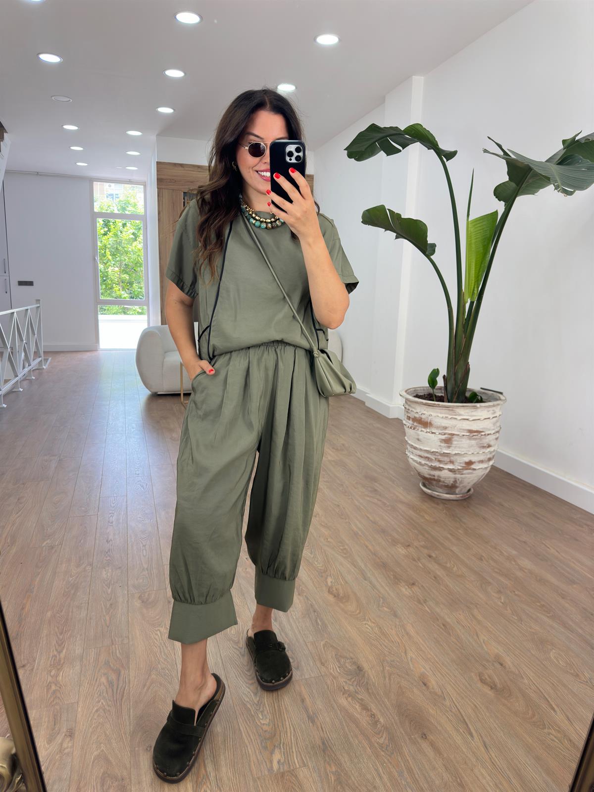 Şalvar Pantolonlu Biyeli Takım-Haki