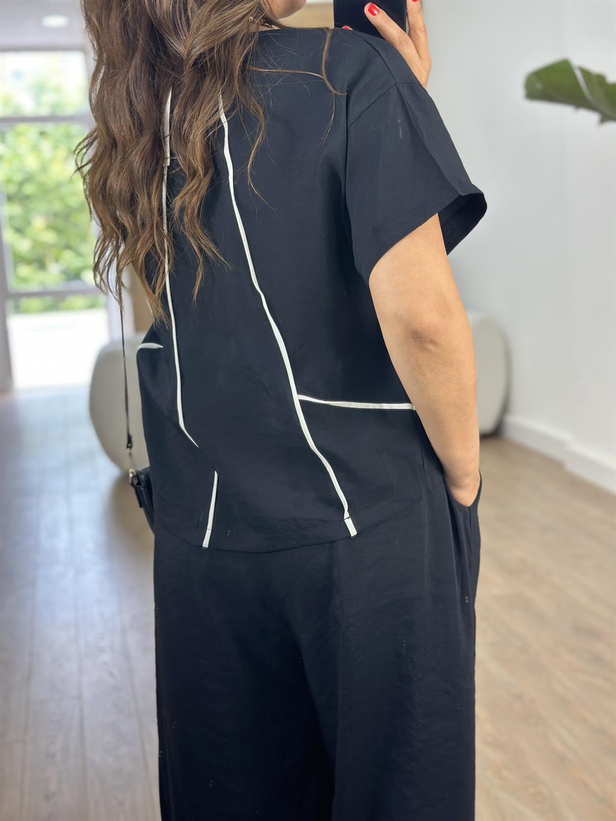 Şalvar Pantolonlu Biyeli Takım-Siyah