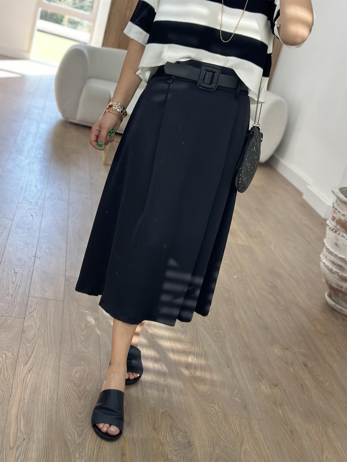 Saten Pileli Kloş Etek