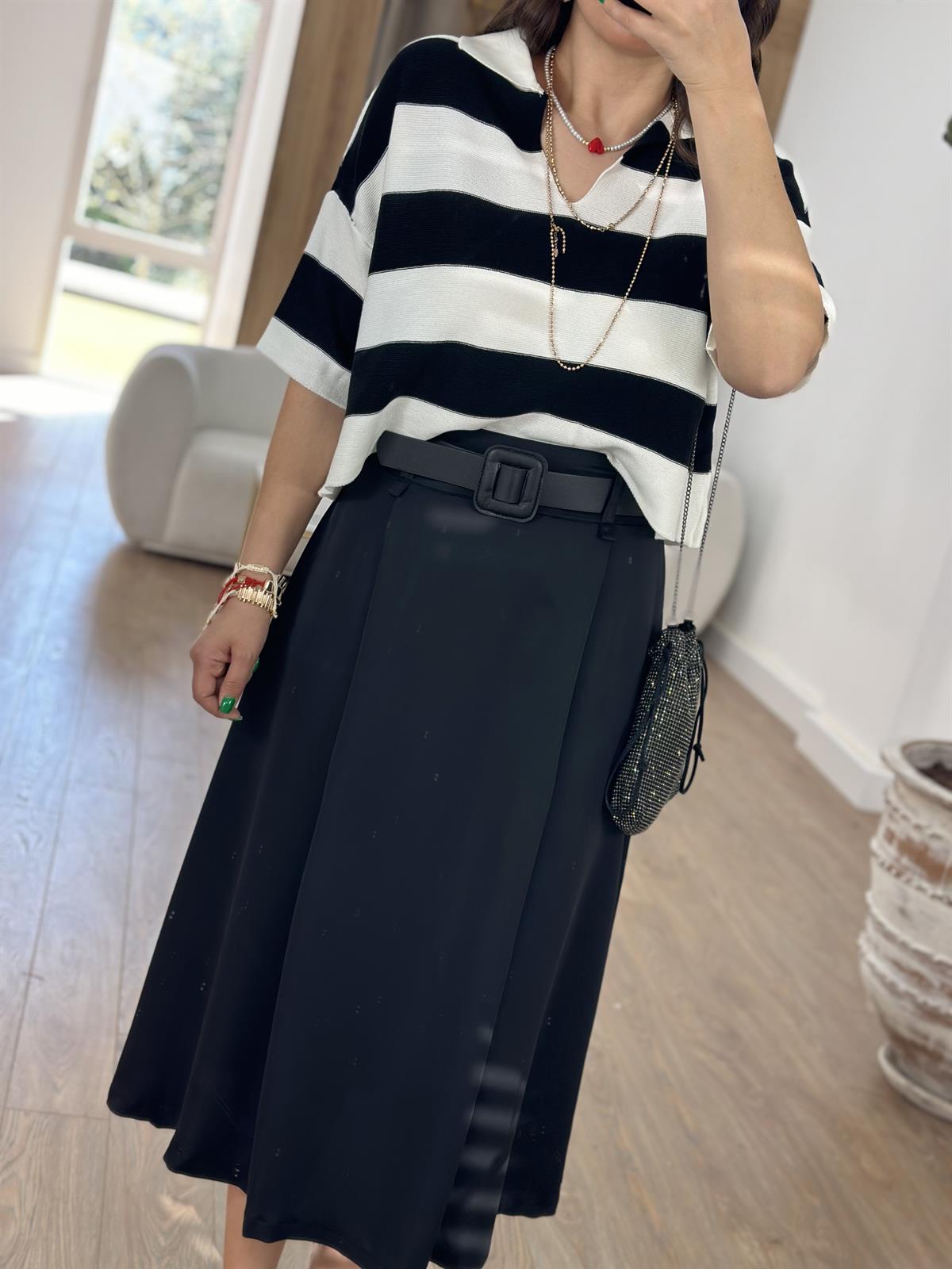 Saten Pileli Kloş Etek