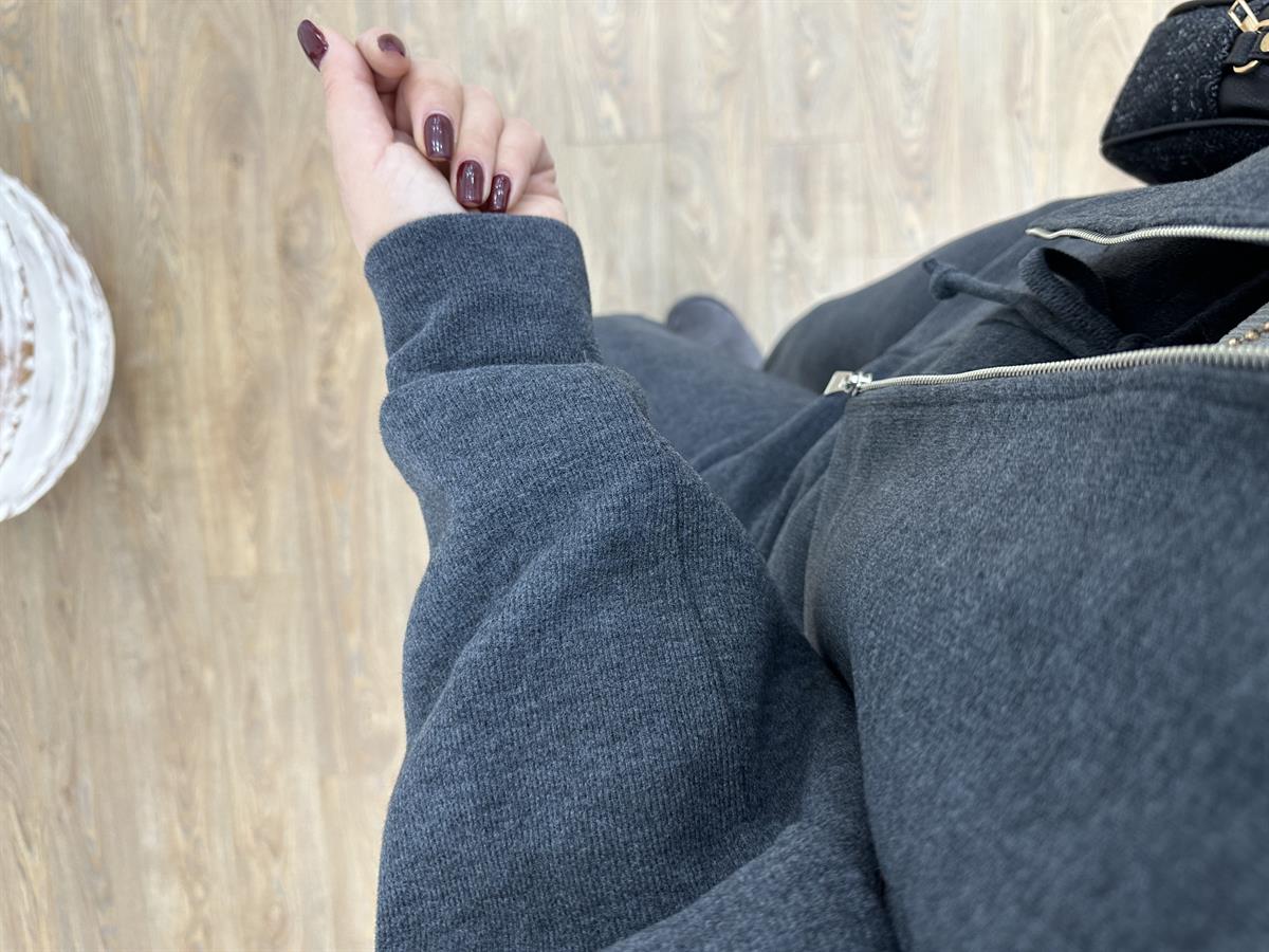 Selanik Kumaş Önü Fermuarlı Takım-Antrasit