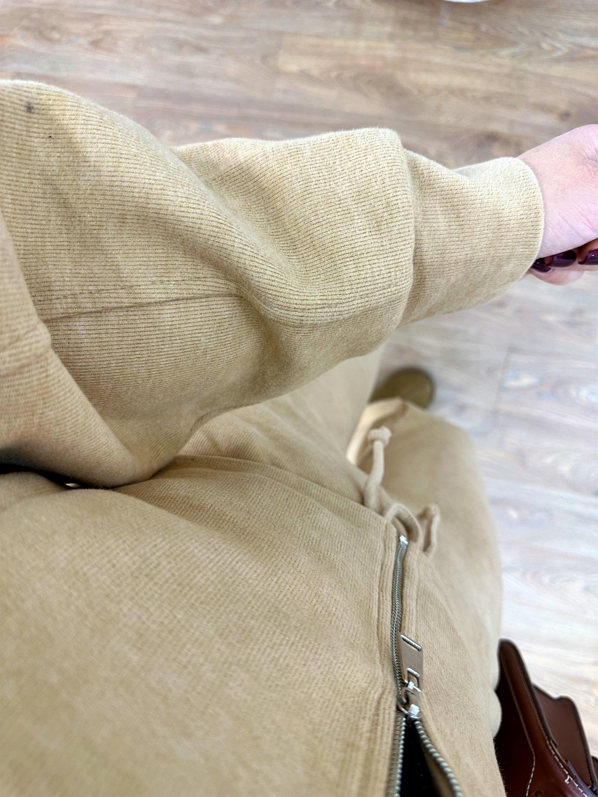 Selanik Kumaş Önü Fermuarlı Takım-Camel