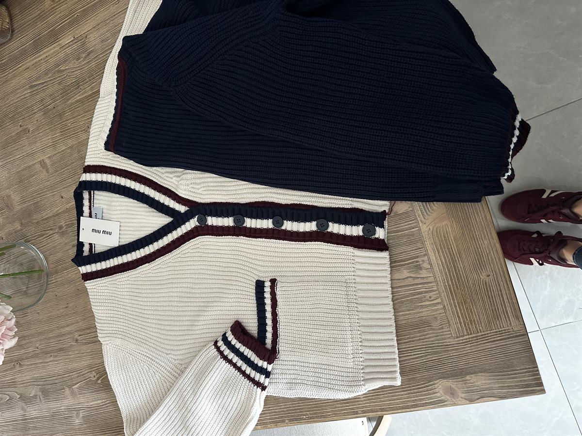 Selanik Örgü Cepli Çizgili Hırka - Ekru