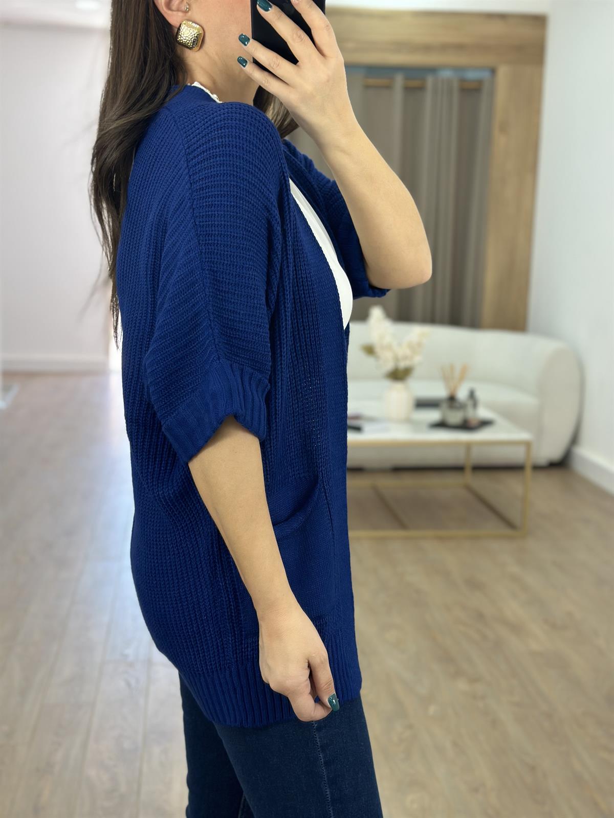 Selanik Örgü Cepli Hırka-Lacivert