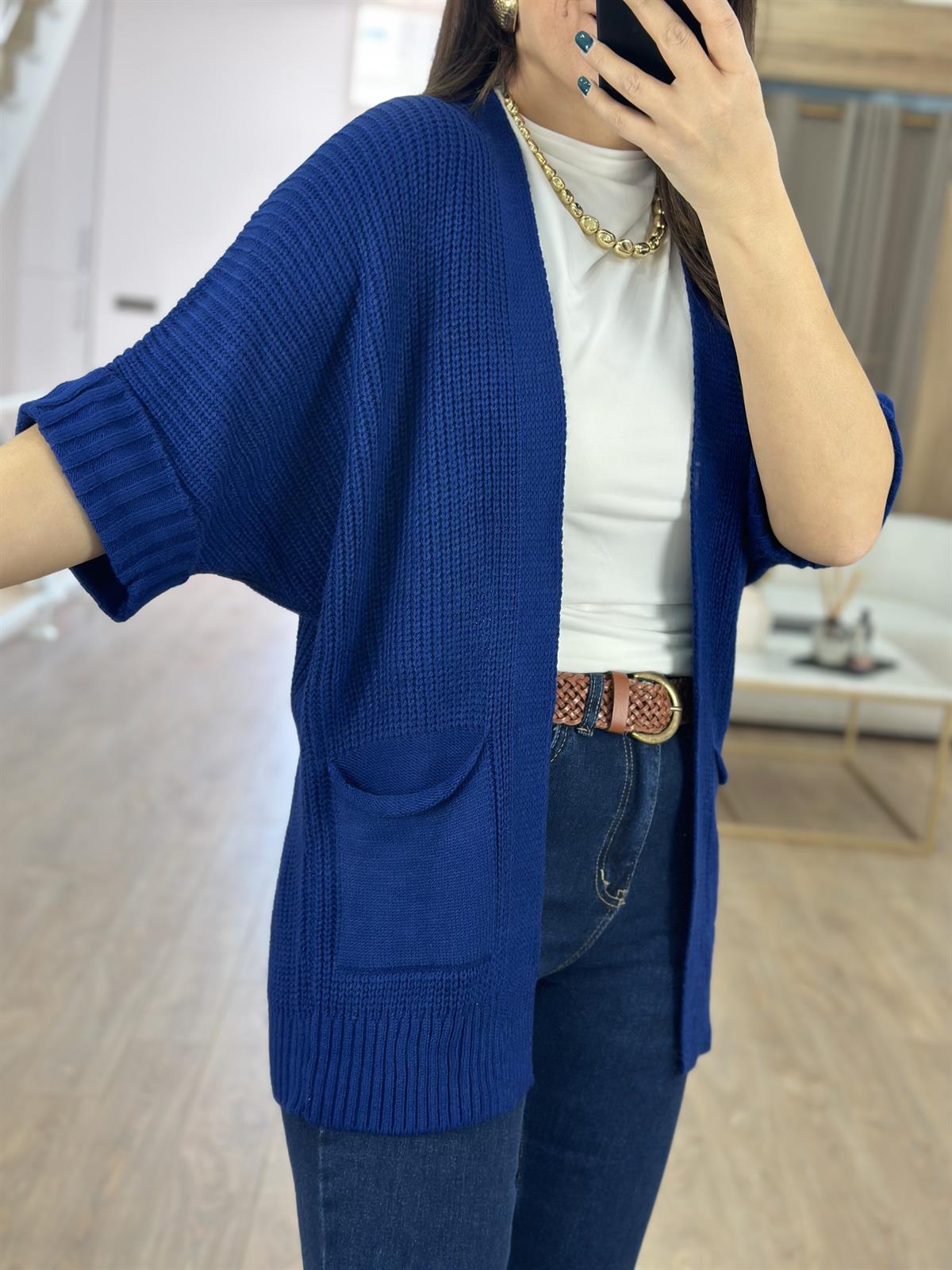 Selanik Örgü Cepli Hırka-Lacivert