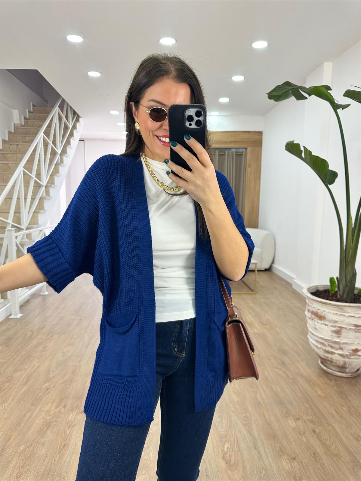 Selanik Örgü Cepli Hırka-Lacivert