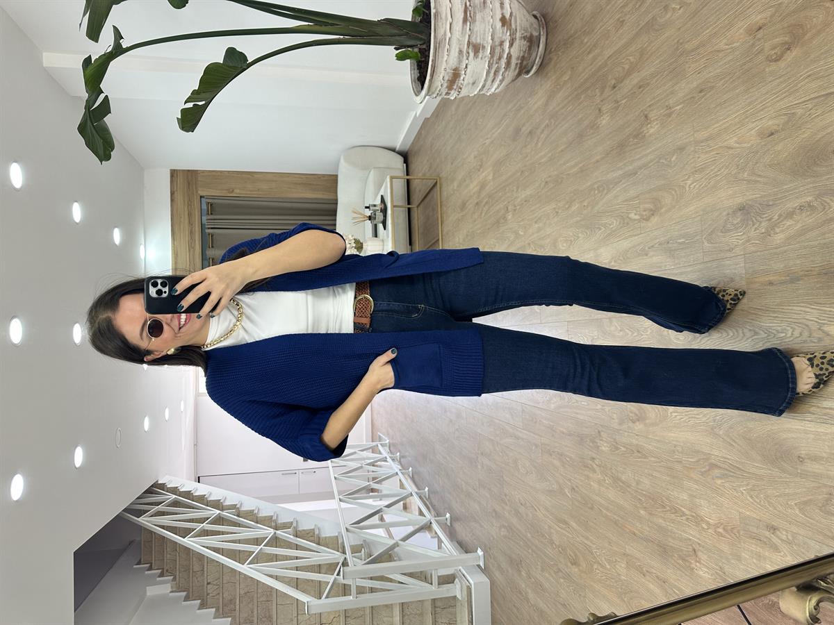 Selanik Örgü Cepli Hırka-Lacivert