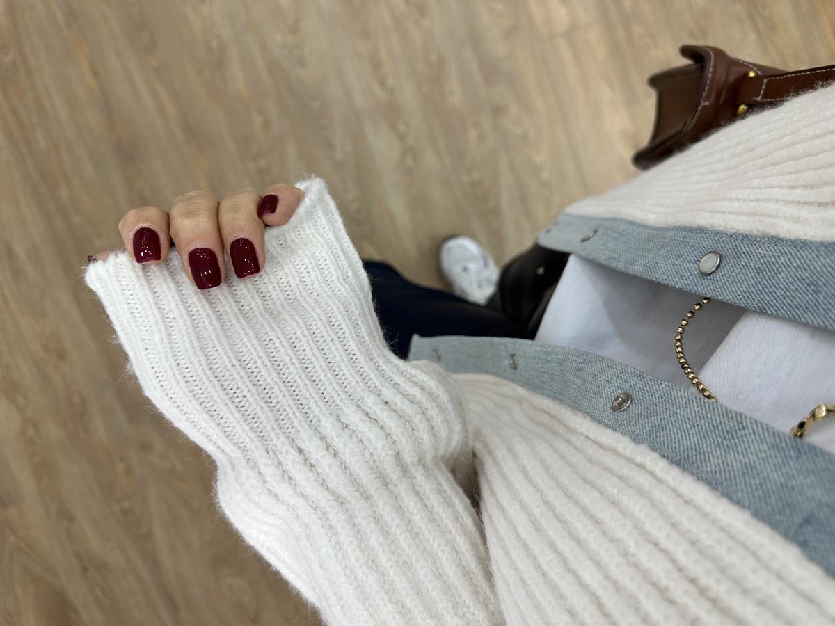 Selanik Örgü Kot Garnili Hırka-Ekru