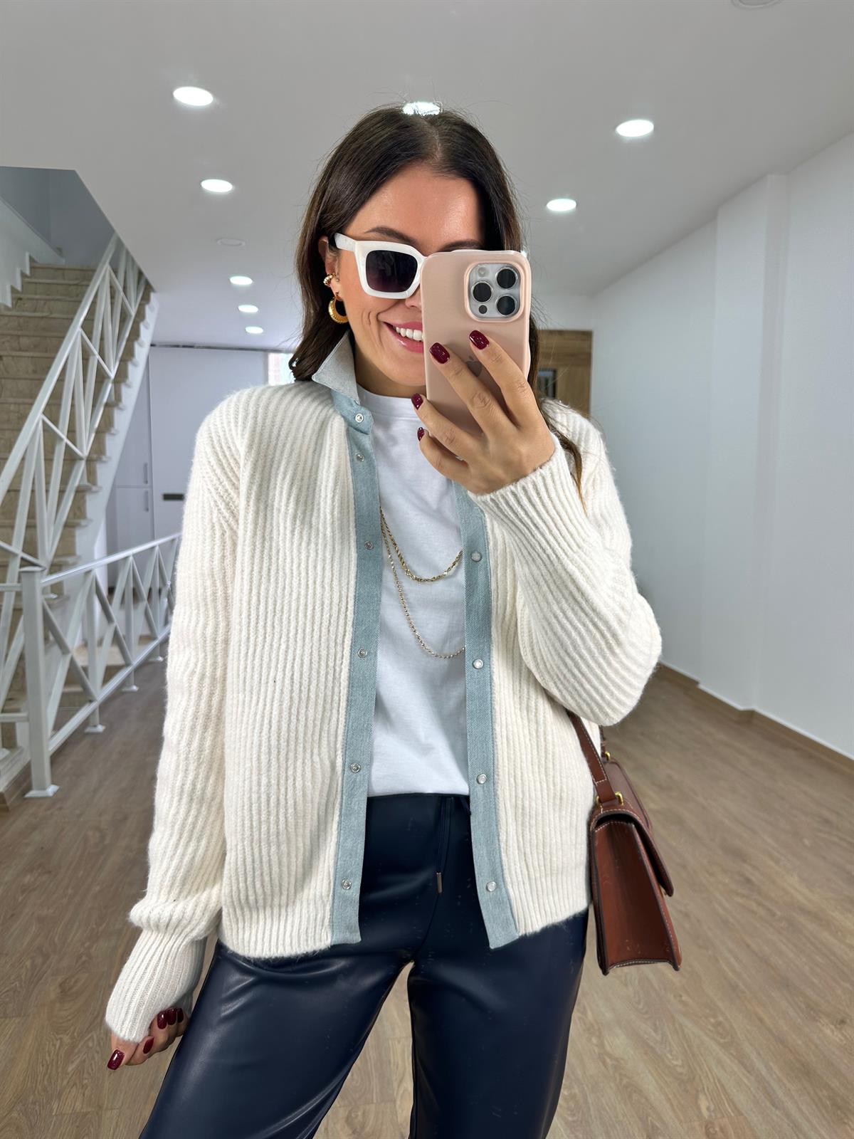 Selanik Örgü Kot Garnili Hırka-Ekru