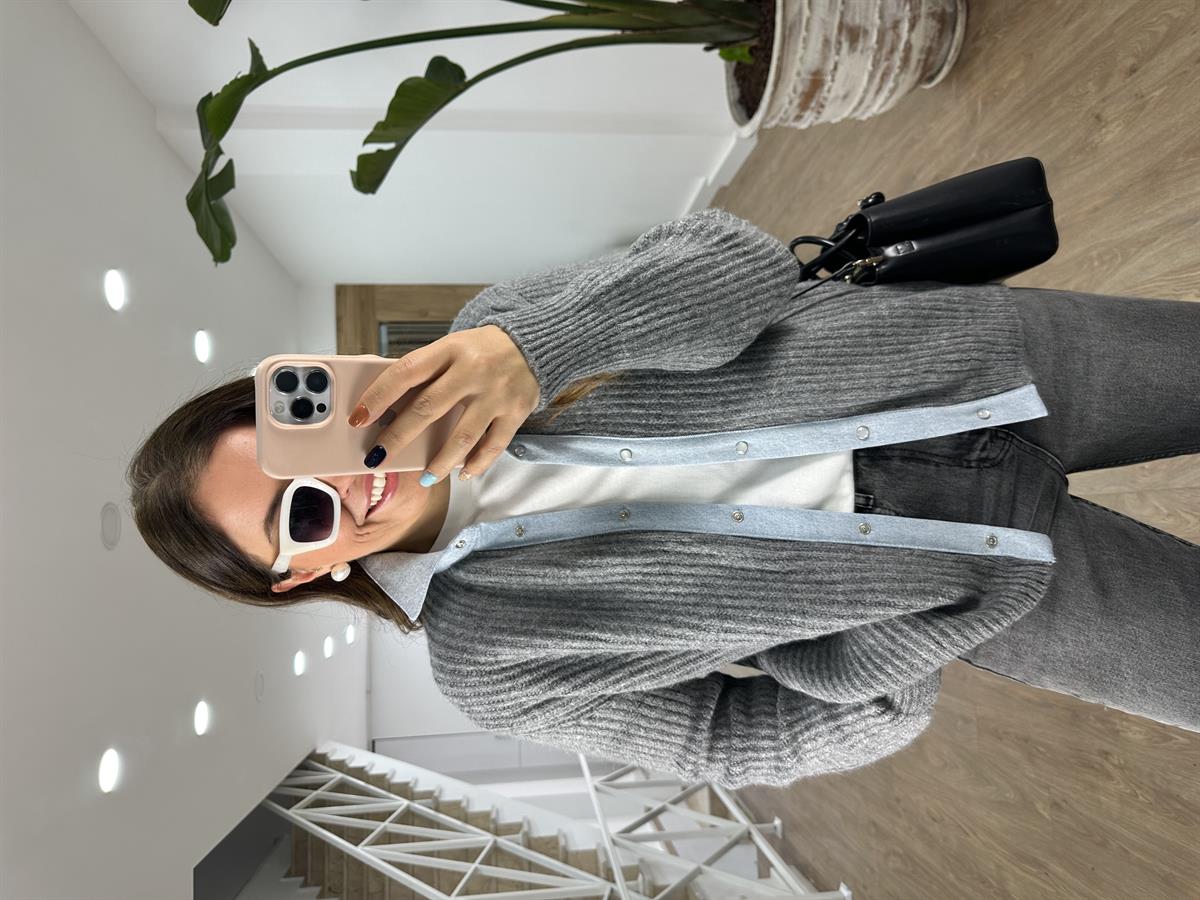 Selanik Örgü Kot Garnili Hırka-Gri