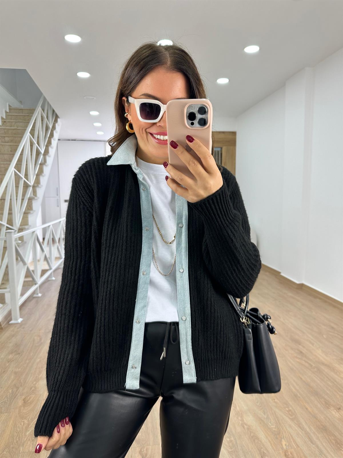 Selanik Örgü Kot Garnili Hırka-Siyah