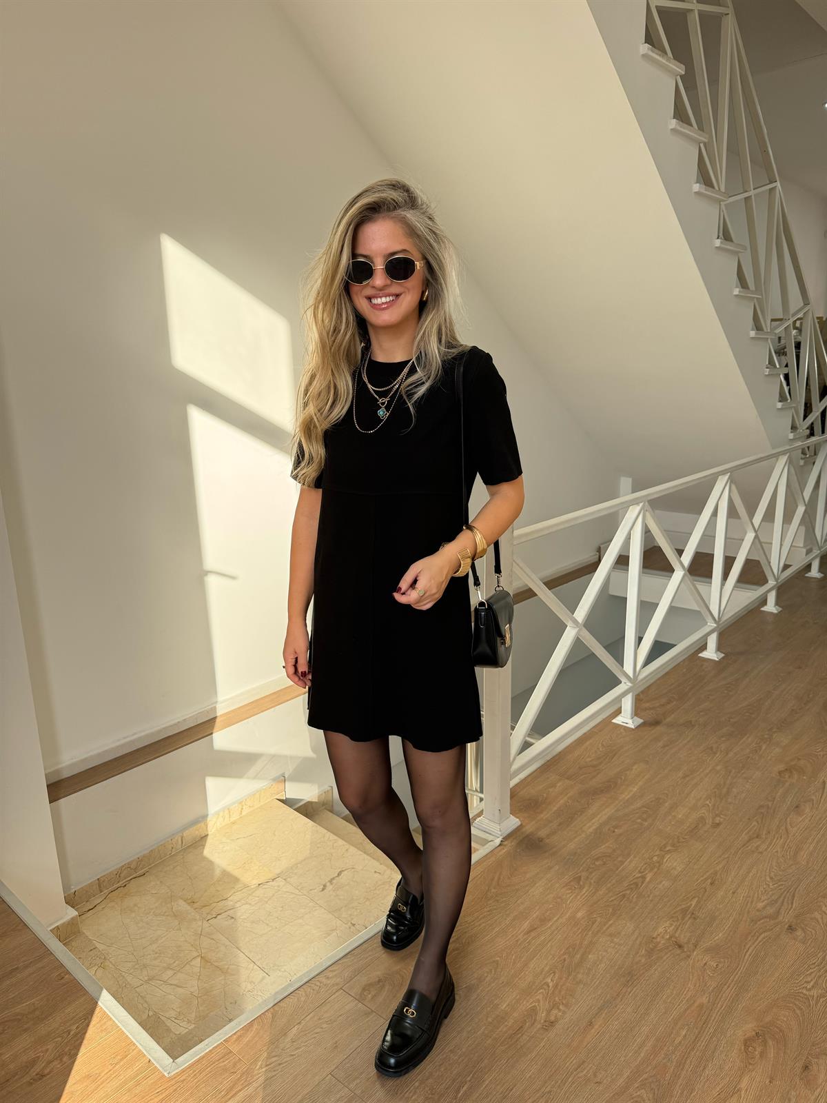 Selanik Örme Kısa Kol Elbise - Siyah