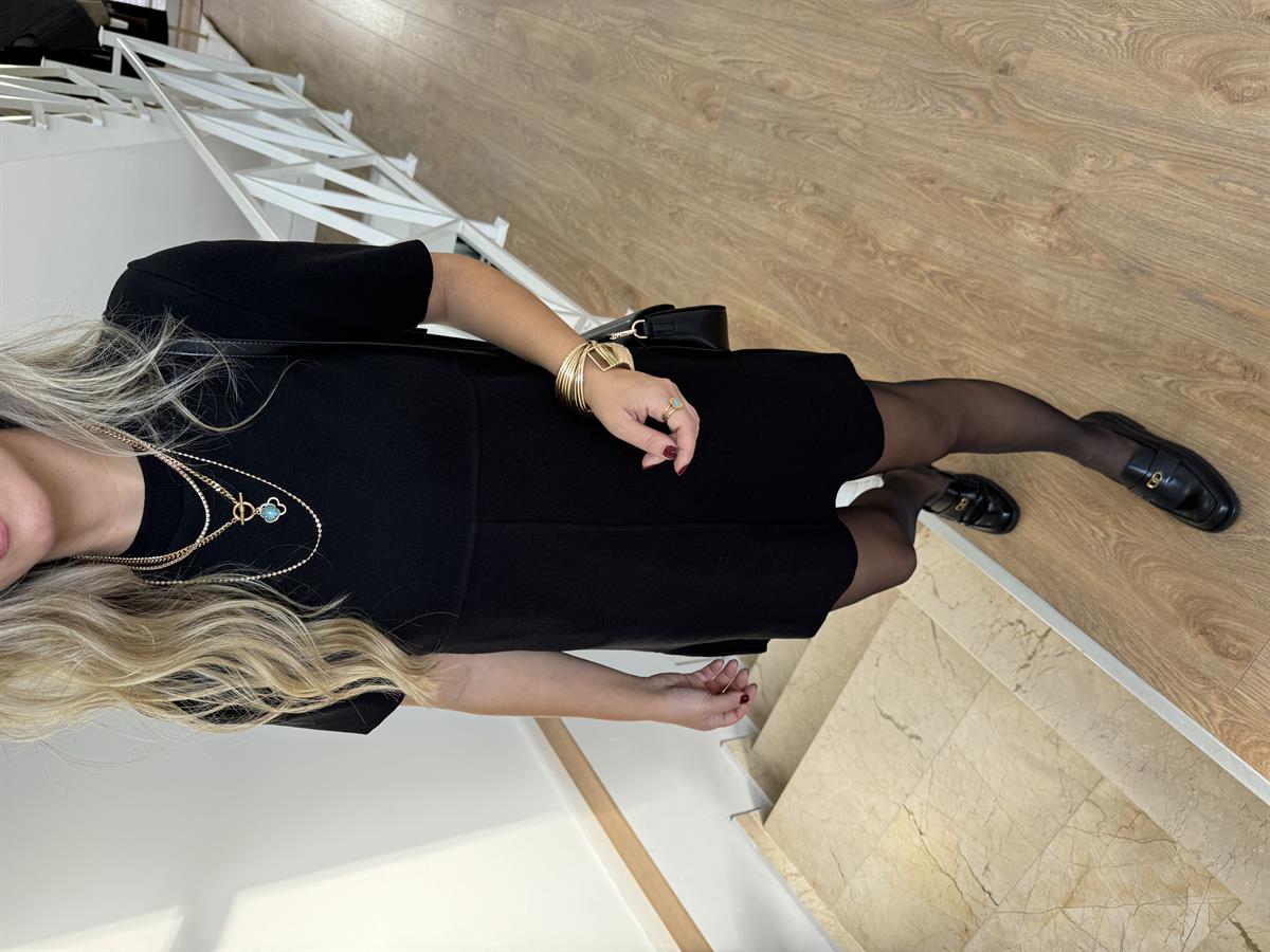 Selanik Örme Kısa Kol Elbise - Siyah