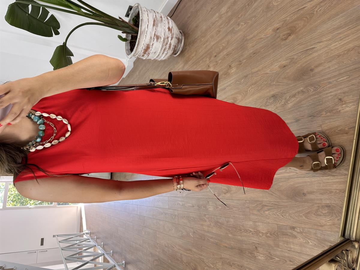 Sıfır Kol Basic Viskon Elbise - Kırmızı