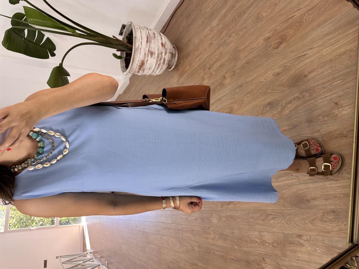 Sıfır Kol Basic Viskon Elbise - Mavi