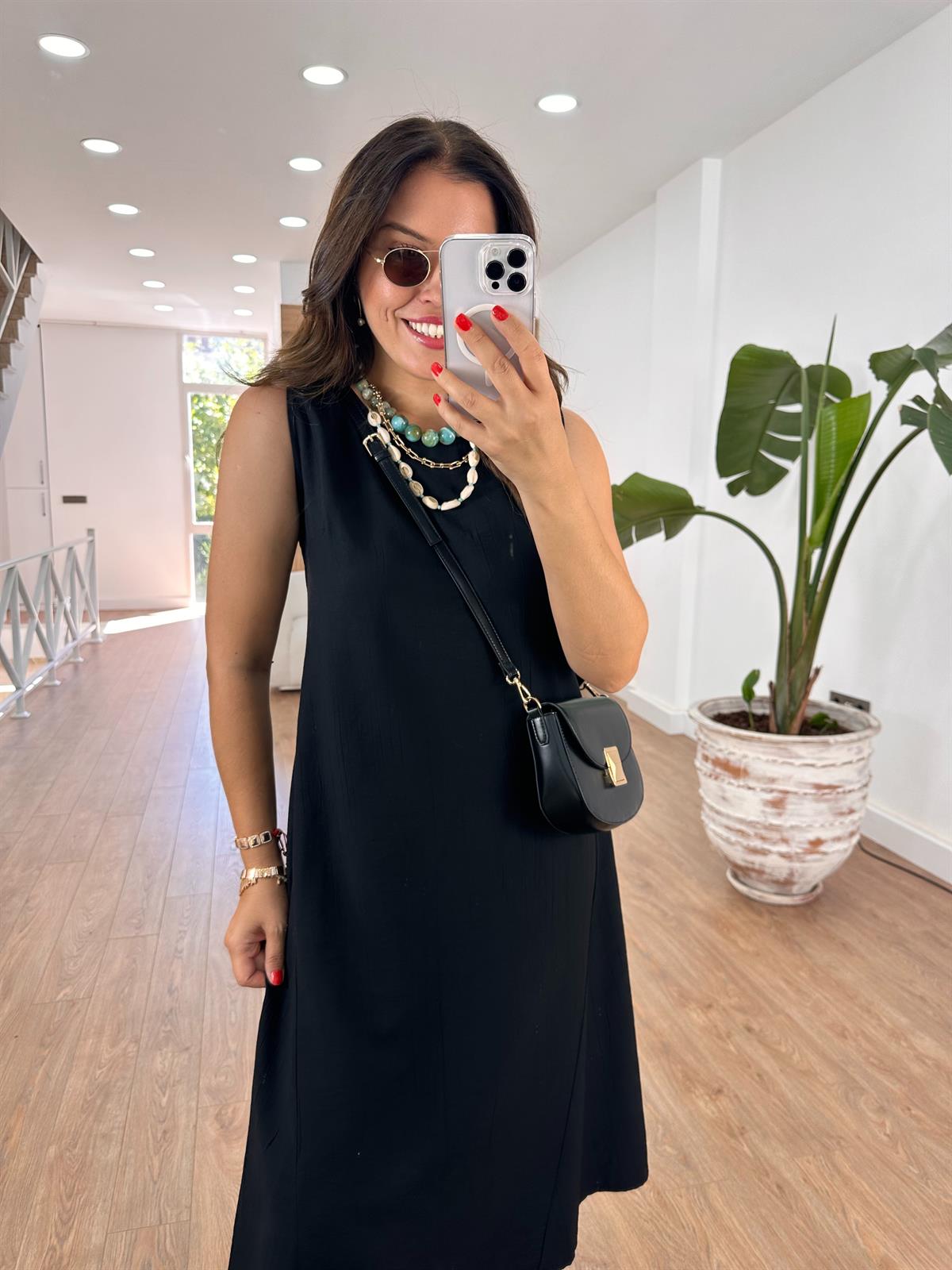 Sıfır Kol Basic Viskon Elbise - Siyah