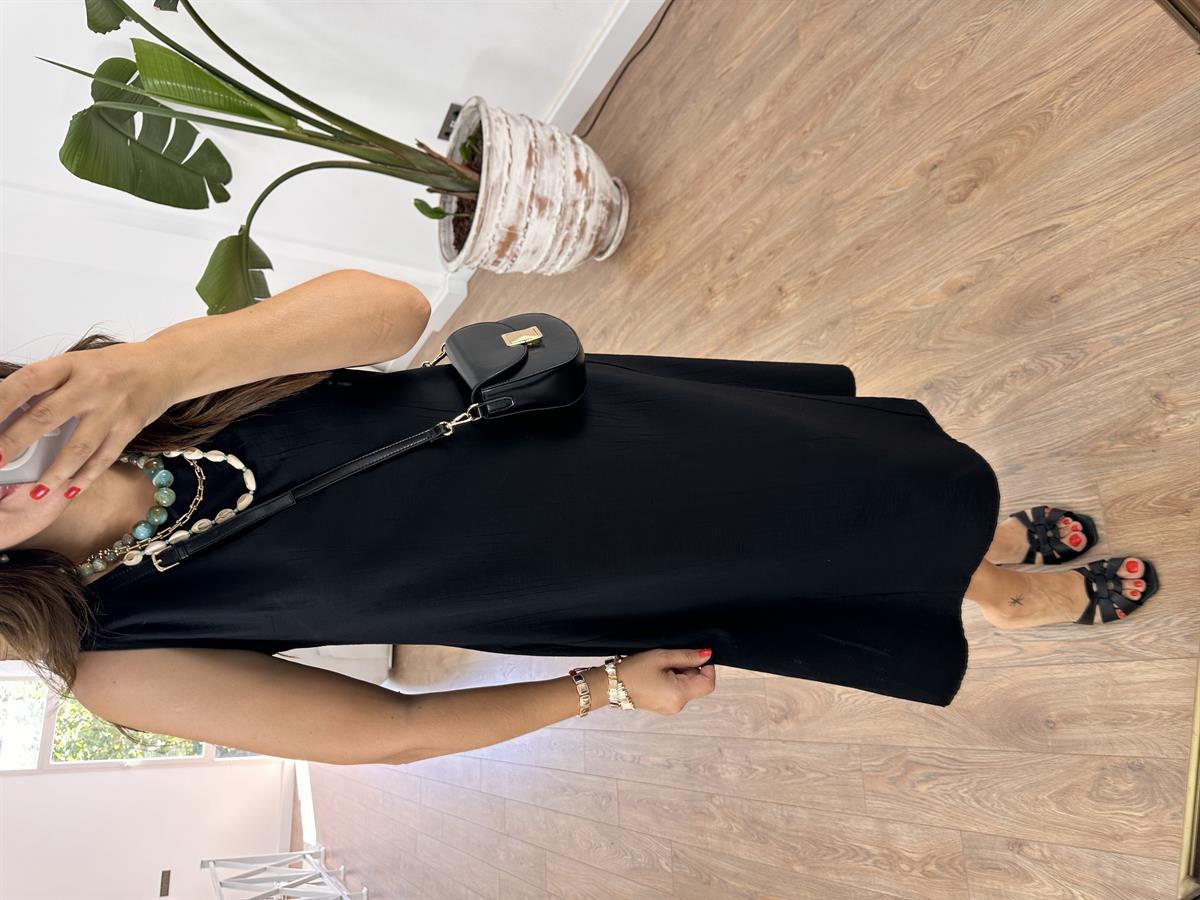 Sıfır Kol Basic Viskon Elbise - Siyah