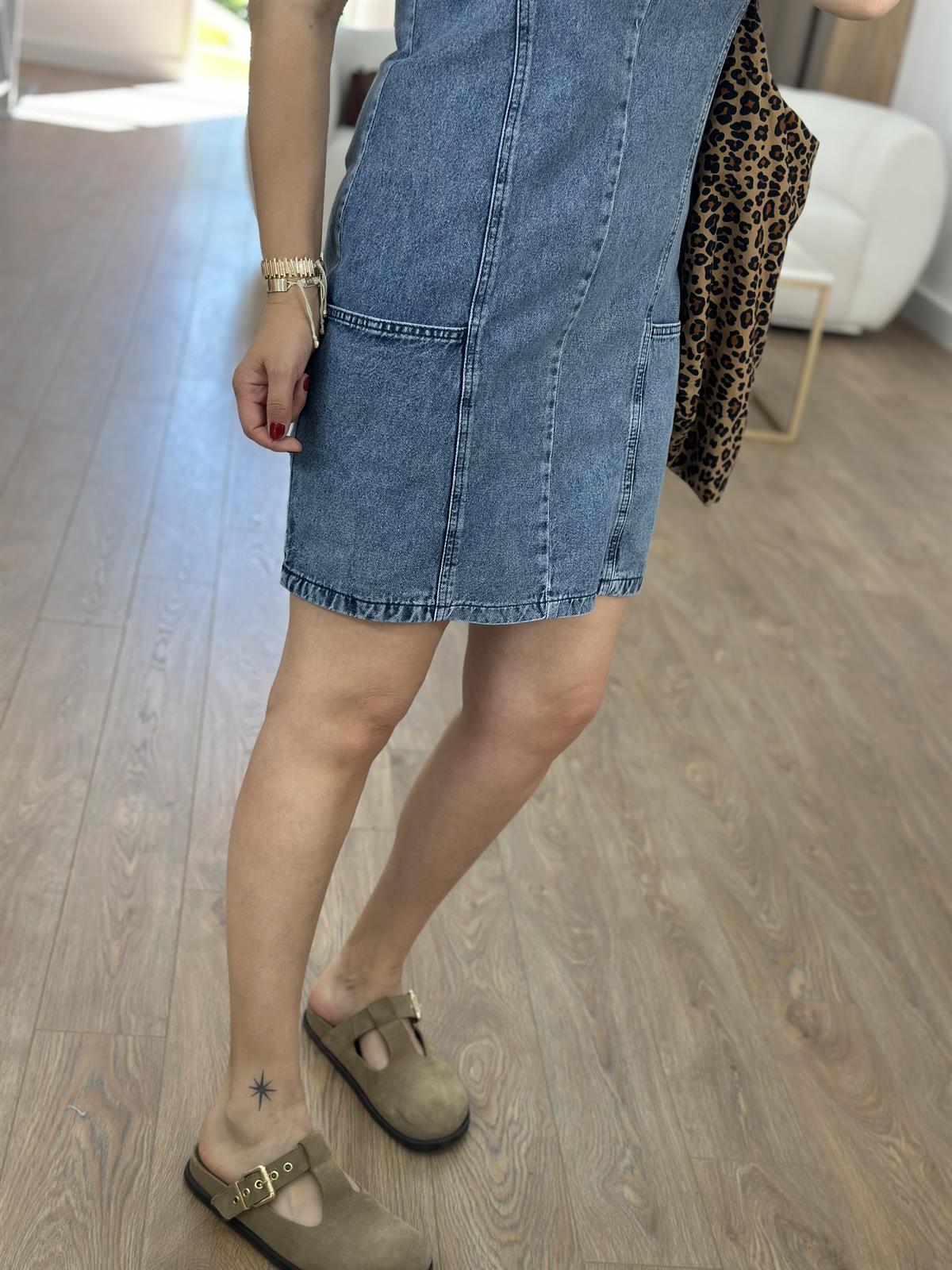 Sıfır Kol Cepli Denim Elbise