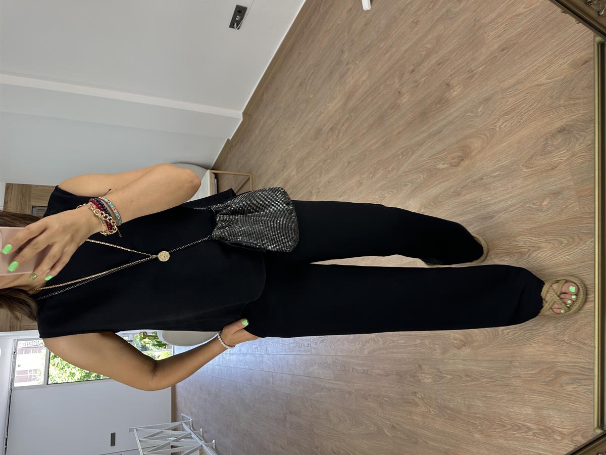 Sıfır Kol Keten Takım-Siyah