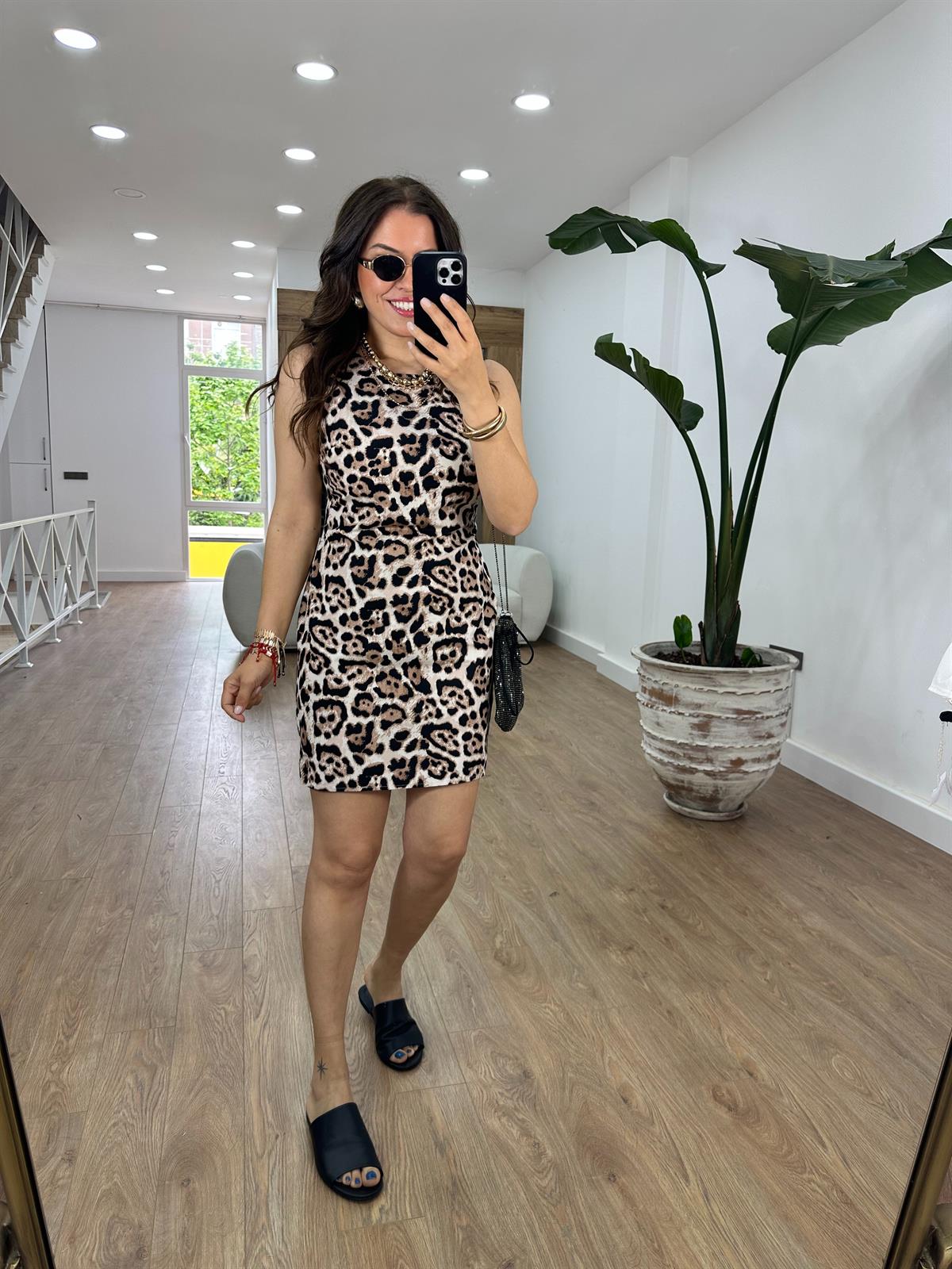 Sıfır Kol Leopar Elbise