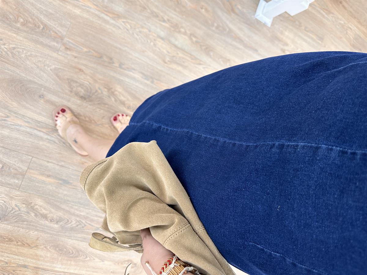 Sıfır Kol Likralı Denim Elbise