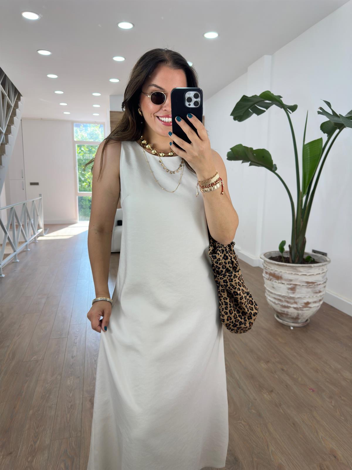 Sıfır Kol Tiril Elbise-Bej