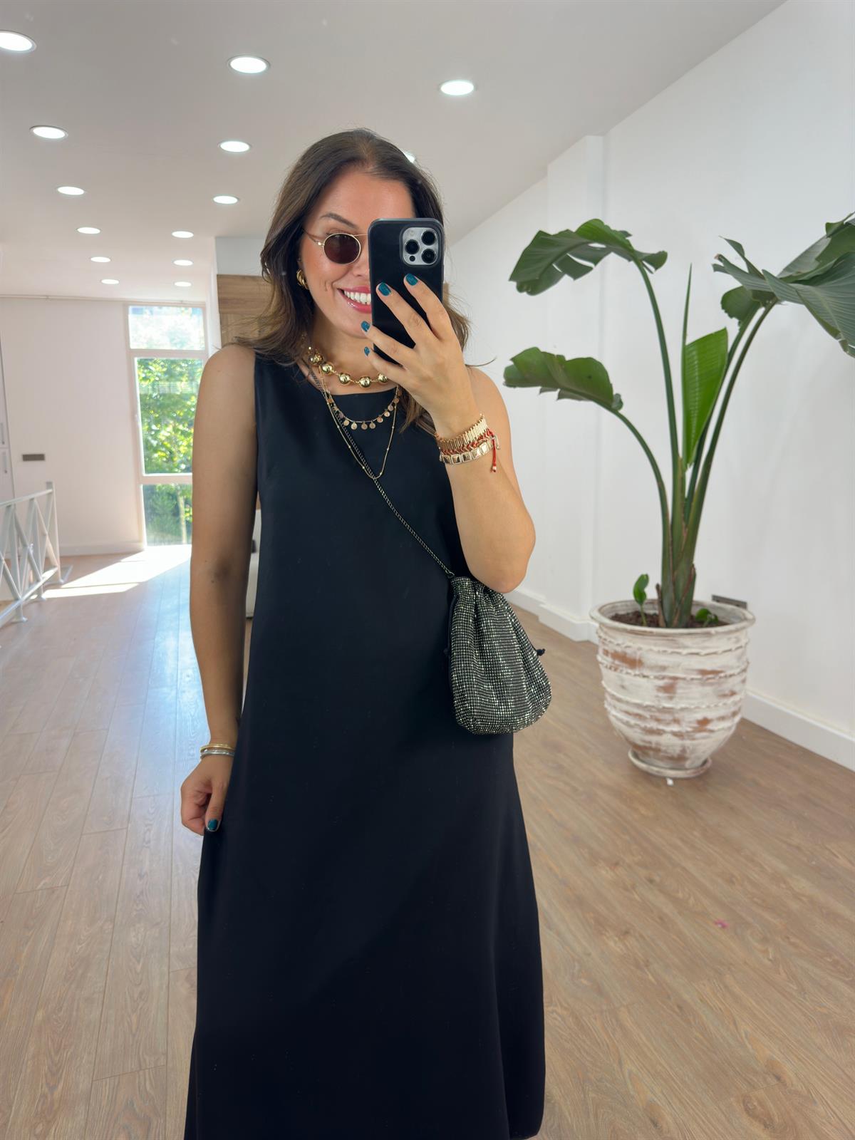 Sıfır Kol Tiril Elbise-Siyah