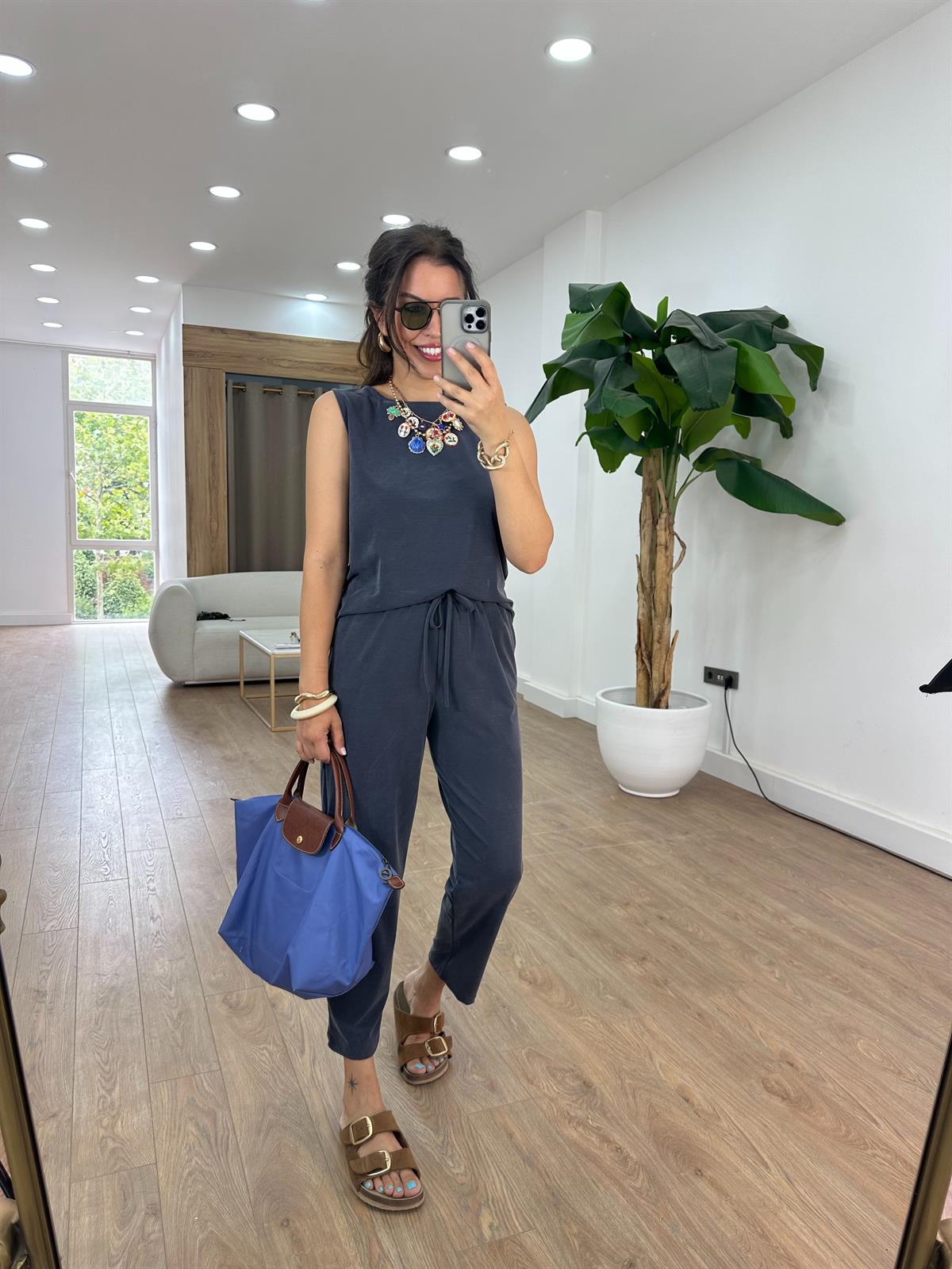 Sıfır Kol Modal Pantolon Bluz Takım - Antrasit