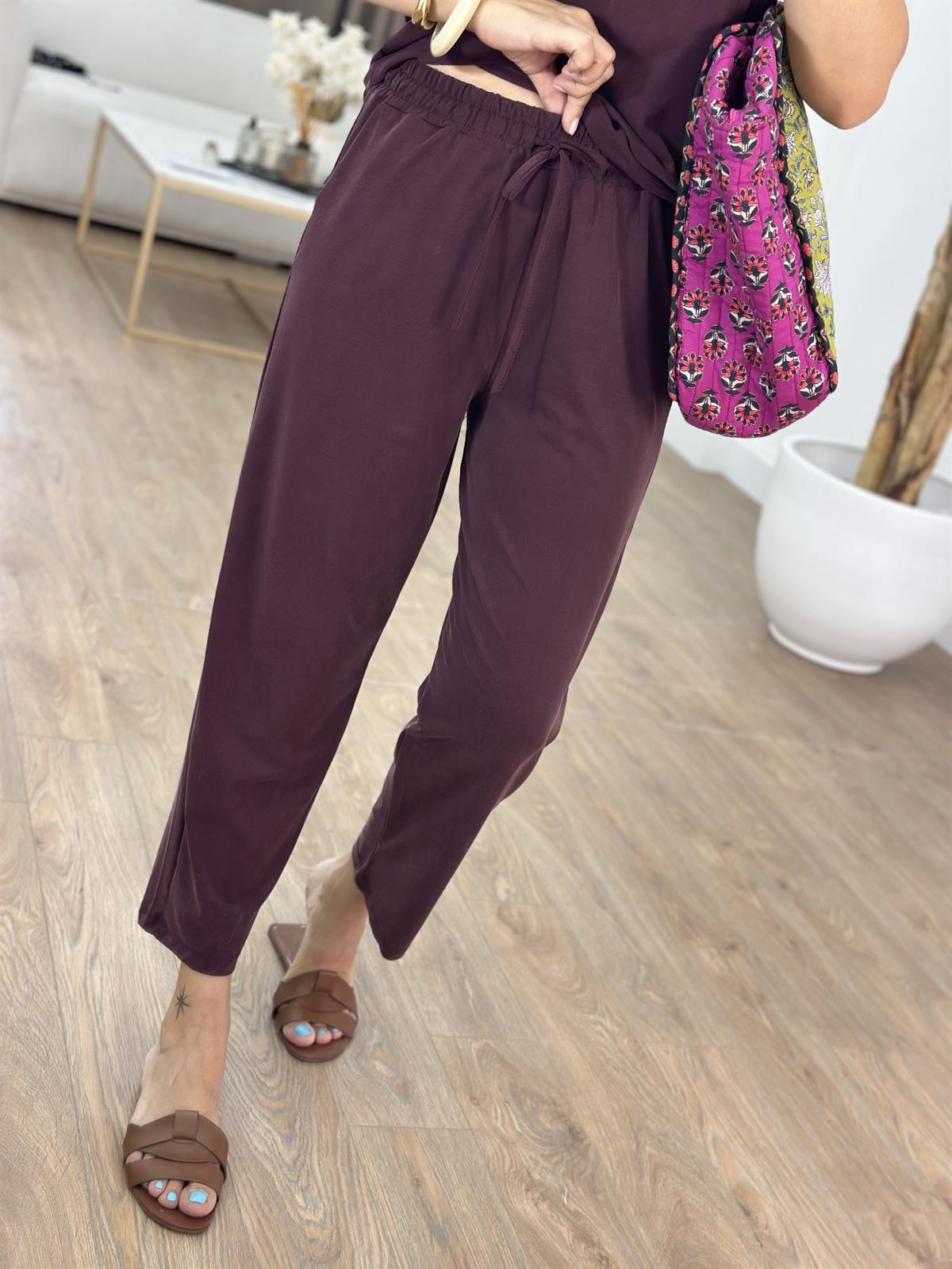 Sıfır Kol Modal Pantolon Bluz Takım - Bordo