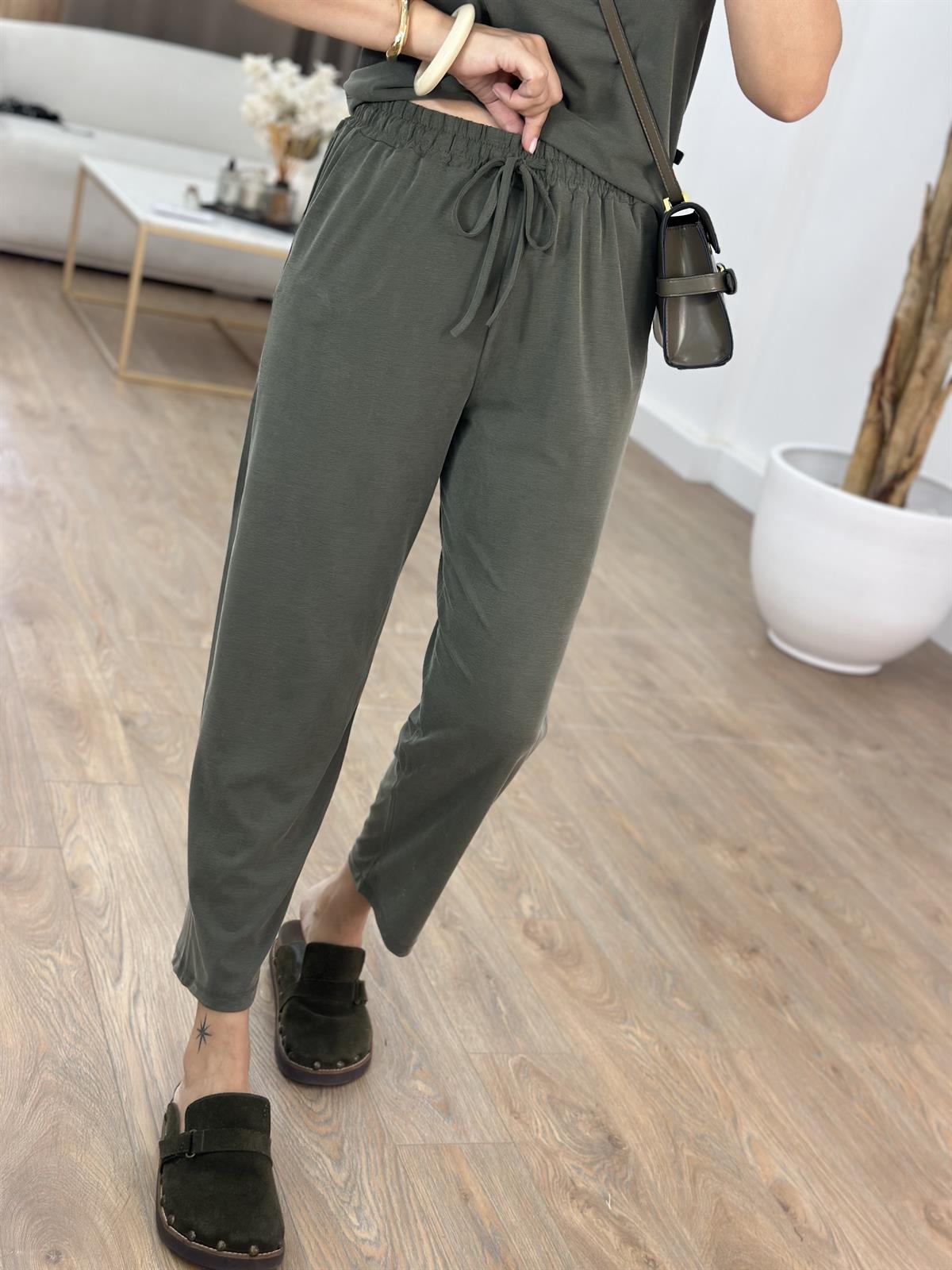 Sıfır Kol Modal Pantolon Bluz Takım - Haki