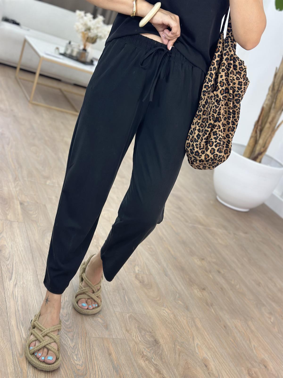 Sıfır Kol Modal Pantolon Bluz Takım - Siyah