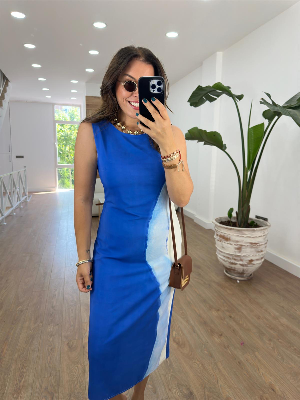 Sıfır Kol Renk Geçişli Astarlı Elbise