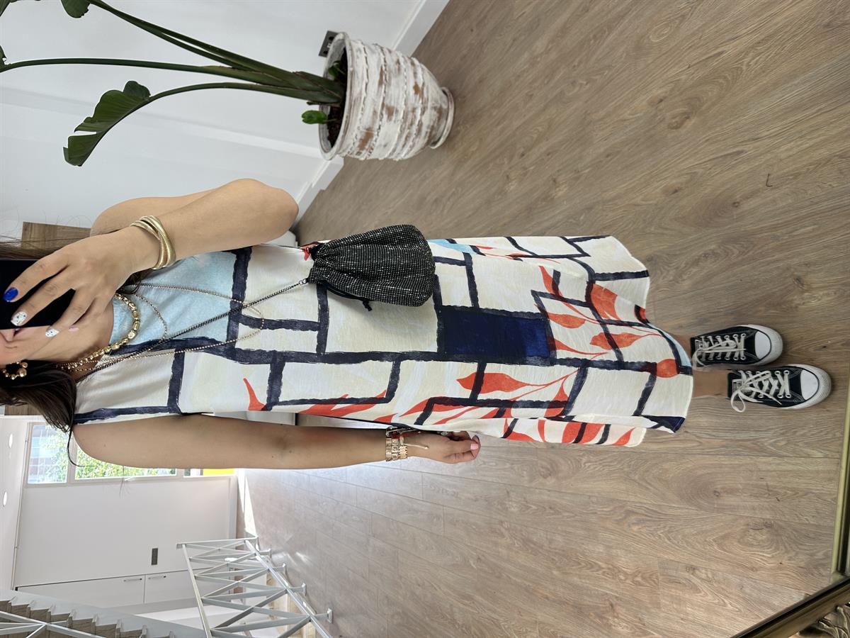 Sıfır Kol Renkli Çan Elbise