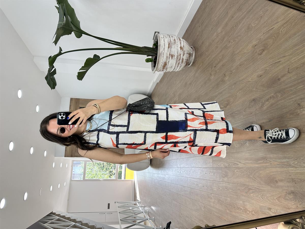 Sıfır Kol Renkli Çan Elbise