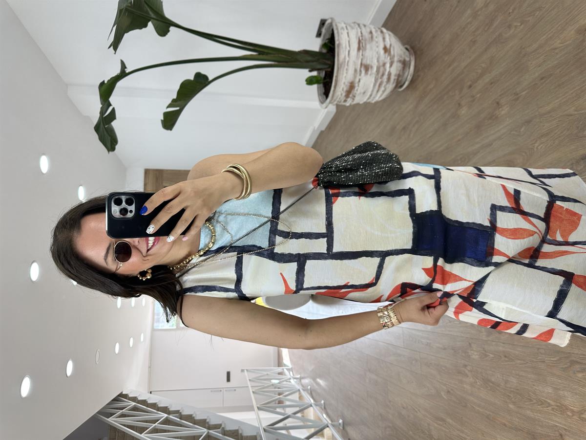 Sıfır Kol Renkli Çan Elbise