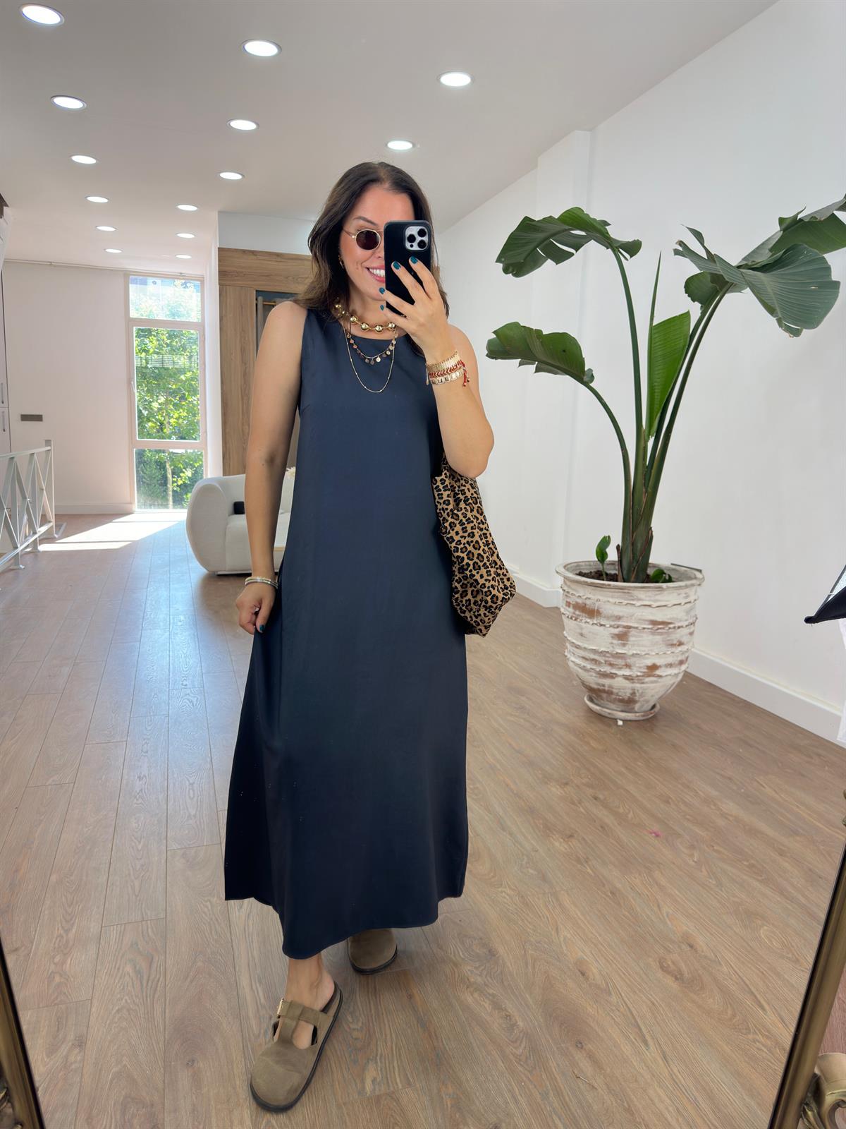 Sıfır Kol Tiril Elbise-Antrasit