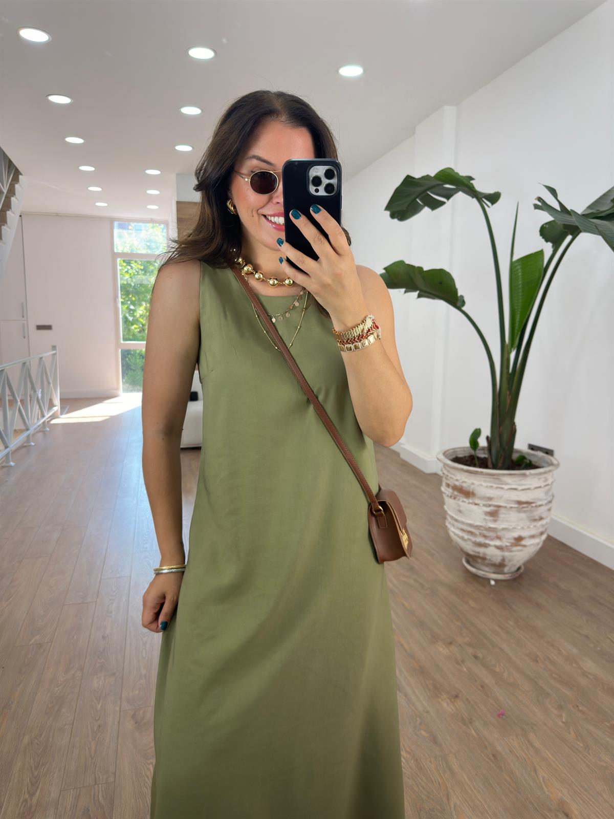 Sıfır Kol  Tiril Elbise-Haki