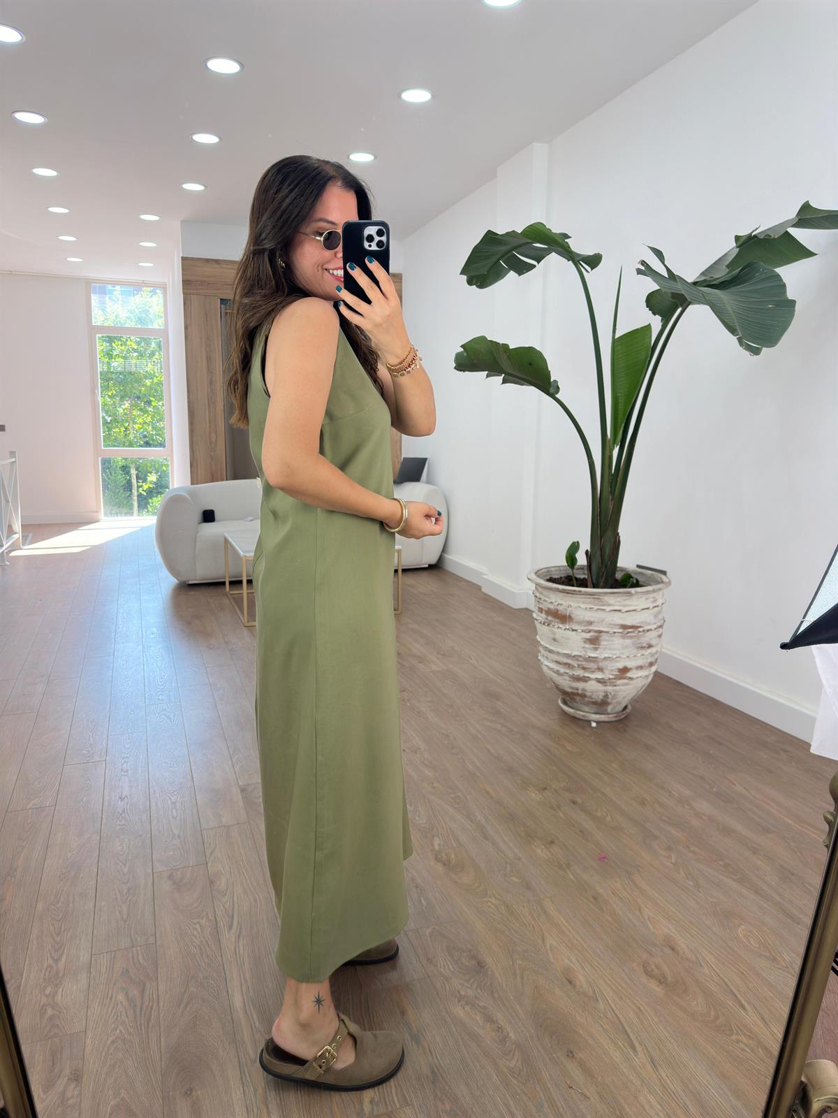 Sıfır Kol  Tiril Elbise-Haki