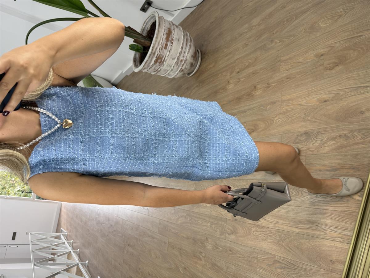 Sıfır Kol Tüvit Elbise - Mavi