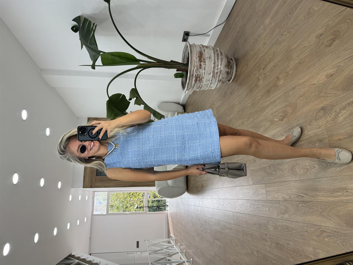 Sıfır Kol Tüvit Elbise - Mavi