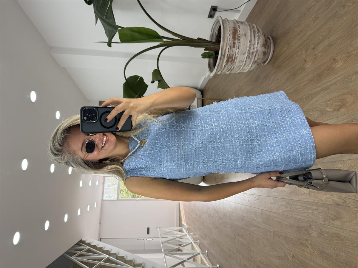 Sıfır Kol Tüvit Elbise - Mavi