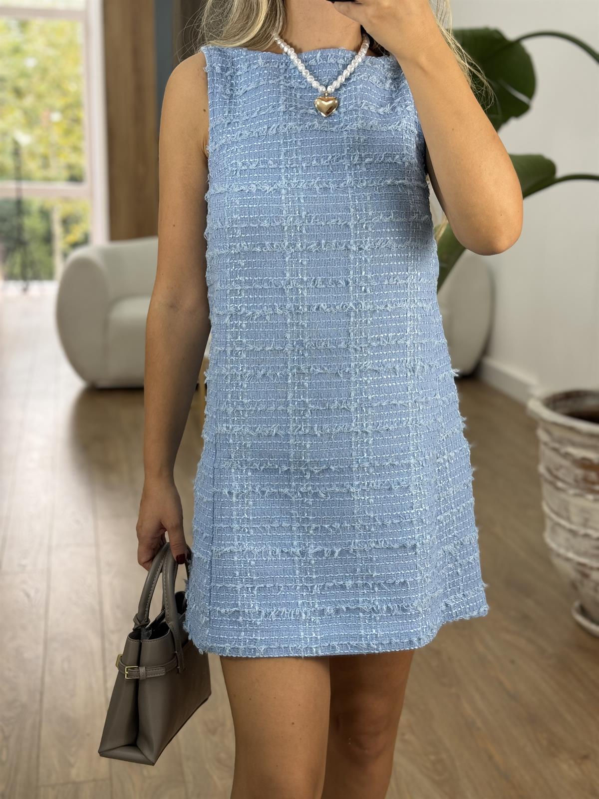 Sıfır Kol Tüvit Elbise - Mavi