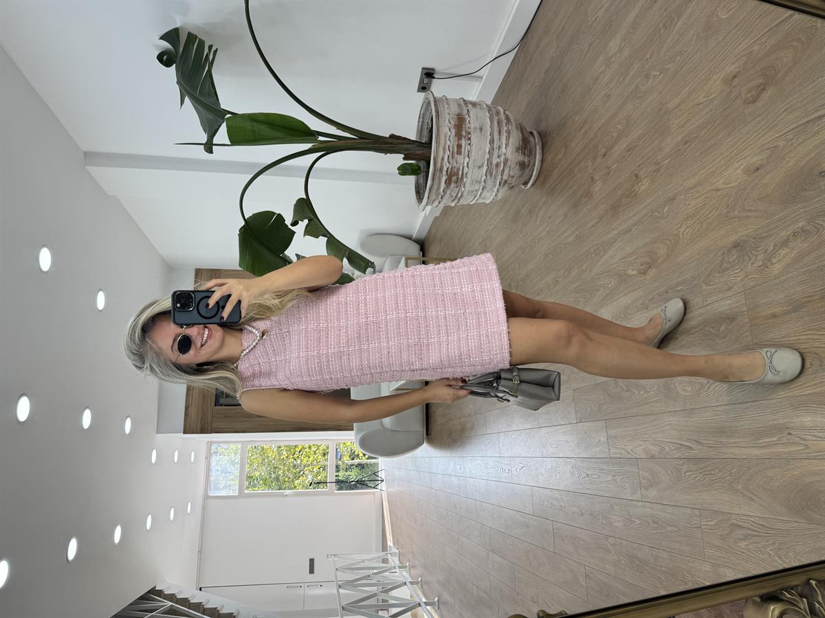 Sıfır Kol Tüvit Elbise - Pembe