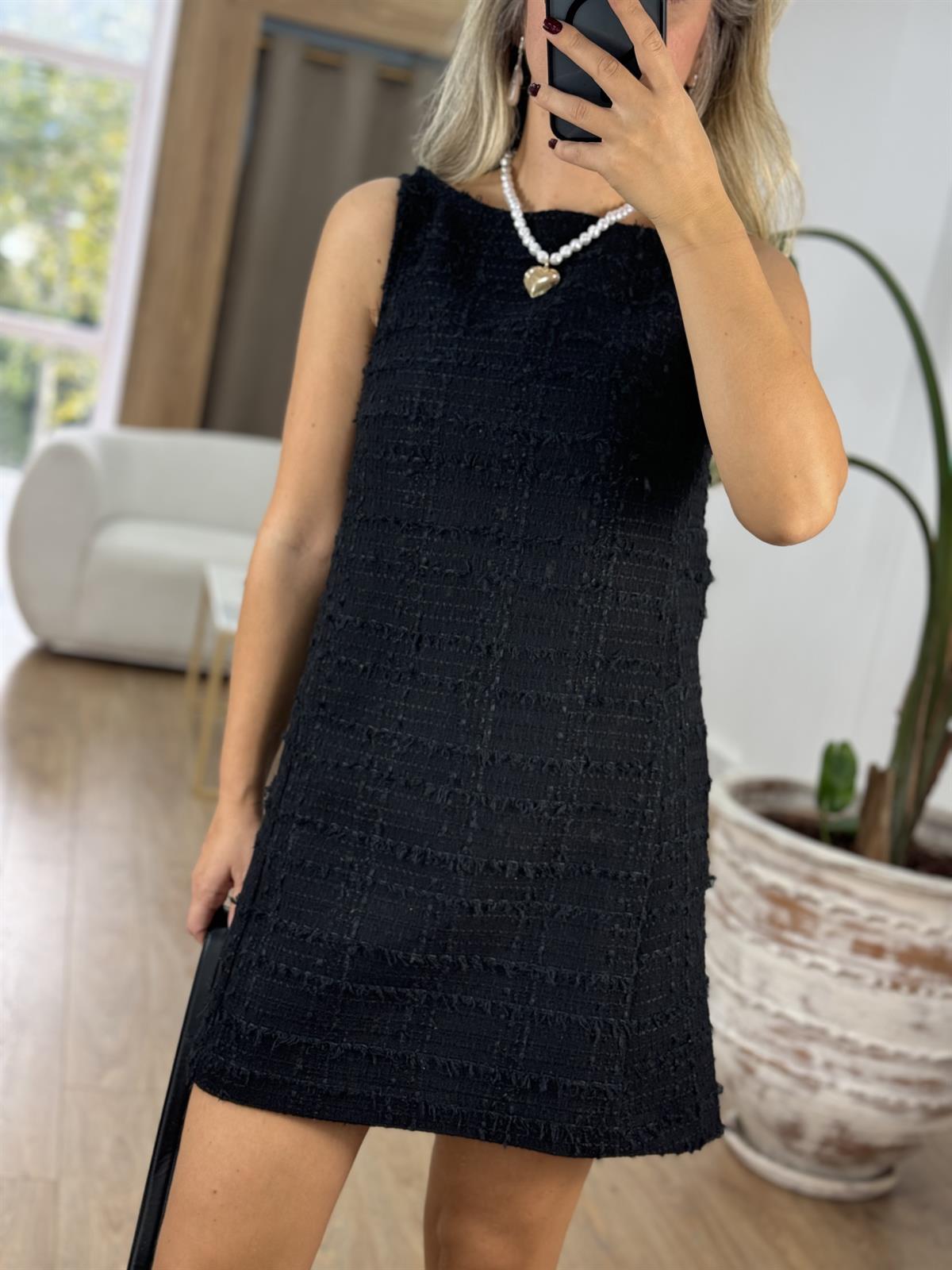 Sıfır Kol Tüvit Elbise - Siyah