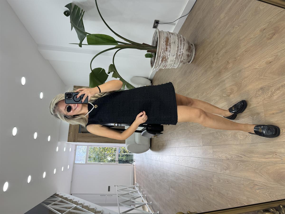 Sıfır Kol Tüvit Elbise - Siyah